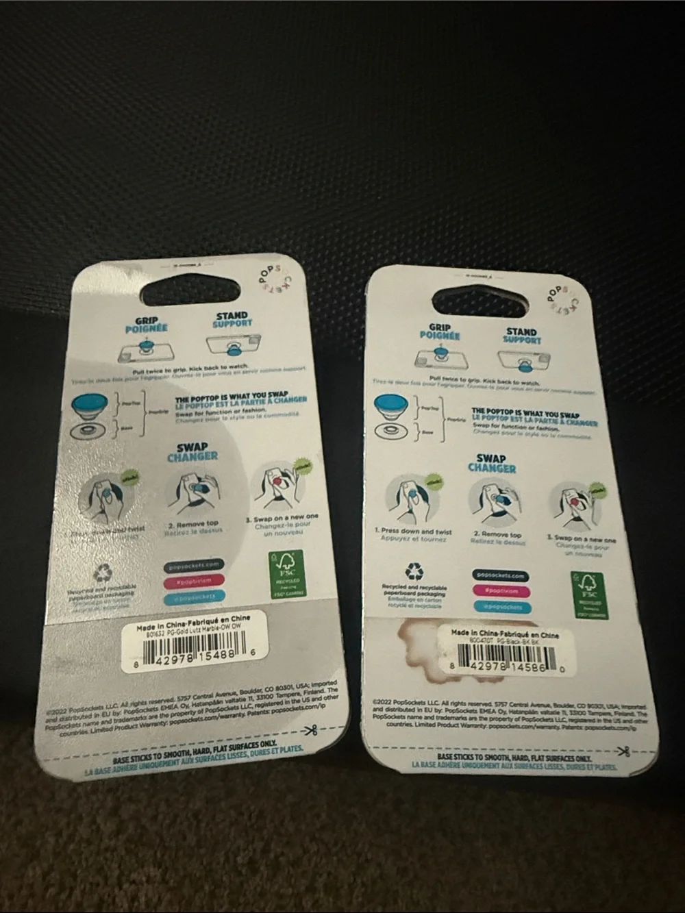 2 PopSockets PopGrip Phone Grip — Black & White Marble Tops